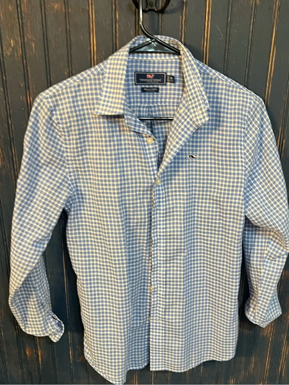 Boys Vineyard Vines blue plaid button down M 12-14
